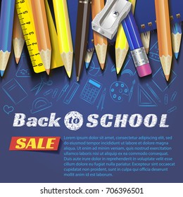 back to school. banner. Templates with supplies tools. Place for your text. Place for your text. Layered realistic vector.