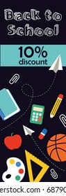 Back to School banner with ten percent discount. Vector illustration.