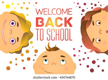 Back to School banner, with three happy kids