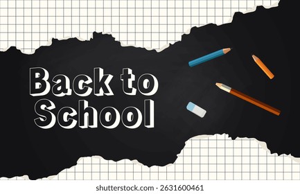 Back to School Banner with Torn Paper and Stationery