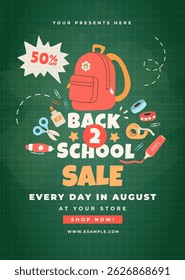 Back to School banner with typography and school supplies elements. Vector design template for poster, card, sale, party invitation, flyer.