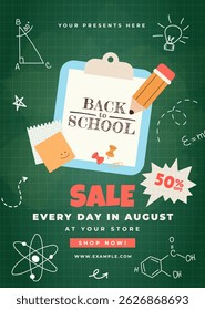 Back to School banner with typography and school supplies elements. Vector design template for poster, card, sale, party invitation, flyer.