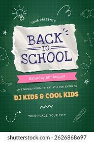 Back to School banner with typography and school supplies elements. Vector design template for poster, card, sale, party invitation, flyer.