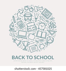 Back to school banner. Vector concept background with education line icons and place for text.