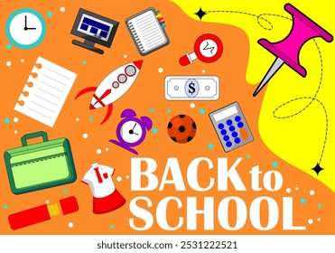 Back to school banner. Vector hand drawn poster with doodles of school supplies