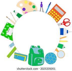 Back to school banner vector illustration. Education school supplies greeting card. Office supplies frame