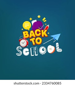 Back to school banner. Vector illustration with doodle and 3d elements