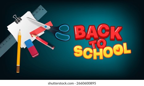 Anuncio de vuelta a la escuela. ув Ilustración vectorial
