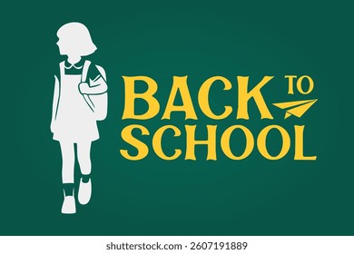 Back to school banner vector template design. Back to school greeting with student silhouettes. Vector illustration