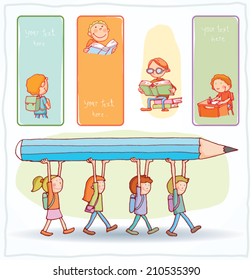  Back to school, Banners and Bookmarks, vector illustration.