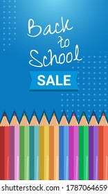 back to school banners, colored pencils object with blue background. School banner vector graphic design