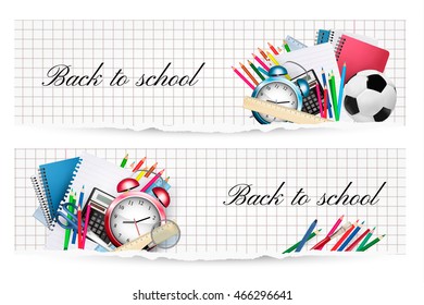 Back to school.Two banners with different supplies. Vector