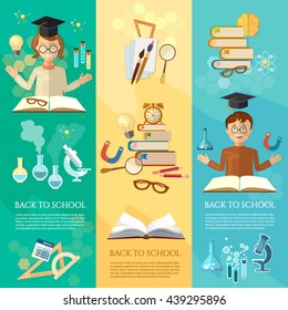 Back to school banners education students in the class school tools vector illustration  