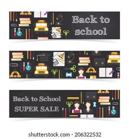 Back to school banners,  flat design vector illustration.