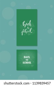 Back to school banners set with chalkboarders and handwritten lettering. Templates for social media networks. Education covers. Templates for story and post with decoration. Vector illustration. 