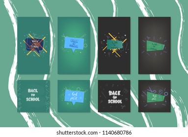 Back to school banners set. Templates for season promotion cards and social media networks. Education covers. Templates for story and post with decoration. Vector illustration. 