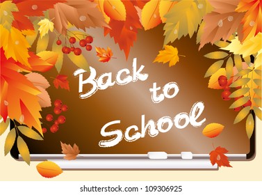 Back to school. Beautiful card with maple leafs. vector illustration