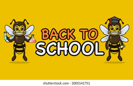 Back to school with bee banner mascot design template