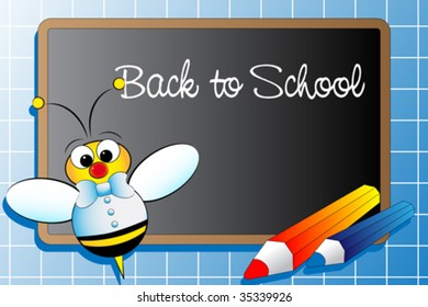 Volver a la escuela con abejas y lápices - ilustración infantil