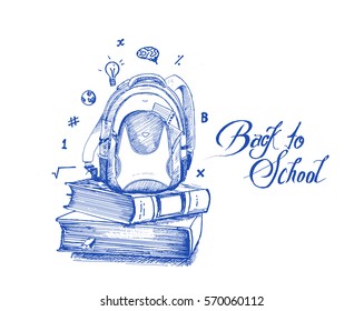 Back to school big doodles, Hand Drawn Sketch Vector Background. 