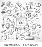 Back to school big doodles set. Hand drawn with ink. Vector illustration.