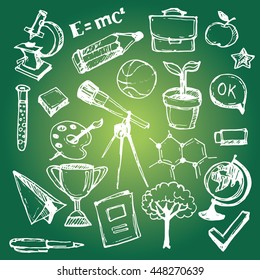 Back to school big doodles set. Hand drawn with ink. Vector illustration.Freehand drawing school items. Back to School. 