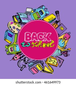 Back to school big doodles set. Hand drawn with ink. Vector illustration.Freehand drawing school items. Back to School. 