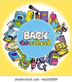 Back to school big doodles set. Hand drawn with ink. Vector illustration.Freehand drawing school items. Back to School. 