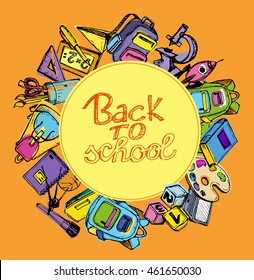 Back to school big doodles set. Hand drawn with ink. Vector illustration.Freehand drawing school items. Back to School. 