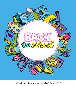 Back to school big doodles set. Hand drawn with ink. Vector illustration.Freehand drawing school items. Back to School. 