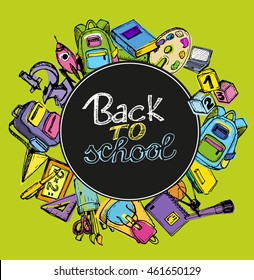 Back to school big doodles set. Hand drawn with ink. Vector illustration.Freehand drawing school items. Back to School. 