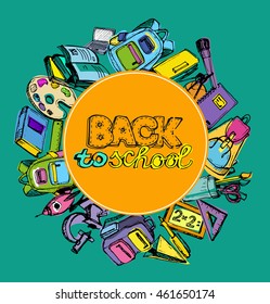 Back to school big doodles set. Hand drawn with ink. Vector illustration.Freehand drawing school items. Back to School. 