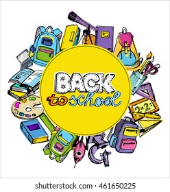 Back to school big doodles set. Hand drawn with ink. Vector illustration.Freehand drawing school items. Back to School. 