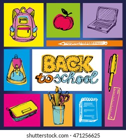 Back to school big doodles set. Hand drawn with ink. Vector illustration.Freehand drawing school items. Back to School. 
