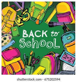 Back to school big doodles set. Hand drawn with ink. Vector illustration.Freehand drawing school items. Back to School. 