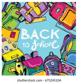 Back to school big doodles set. Hand drawn with ink. Vector illustration.Freehand drawing school items. Back to School. 