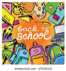 Back to school big doodles set. Hand drawn with ink. Vector illustration.Freehand drawing school items. Back to School. 
