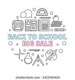 Back to School Big Sale vector concept round outline creative illustration or banner