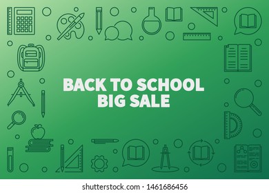 Back to School Big Sale vector concept outline horizontal illustration or frame