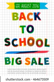 Back to school Big Sale vector banner. Advertising template Big Sale for school, college, university. Promotion poster Big Sale. Modern typography marketing template A4 size, ready to print.