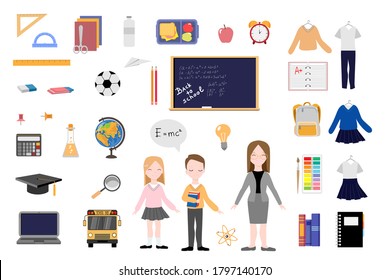 back to school big set on the white background