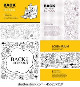 Back to School. Big vector background set of school elements. Illustrations in sketch style