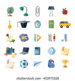 Back to School. Big vector icons set with school elements isolate on white background