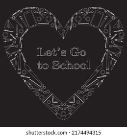 Back to School black glyph cartoon set. Learning school flat icon silhouette collection. First day school equipment, Education concept icon kit. Scissors, laptop, ruler, paints vector