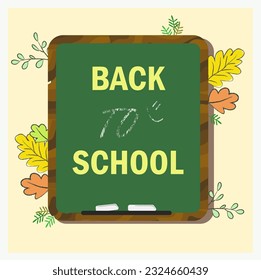 Back to School, Blackboard with Autumn leaves, Green board, lettering, smile.