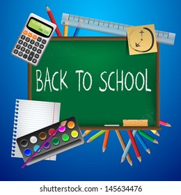 Back to school with blackboard blue background