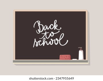 
Volver a la escuela - Ilustración del dibujo de vectores de diseño de pizarra. Fondo de plantilla para diseño educativo 
