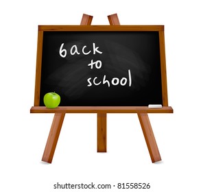 Back to school. Blackboard with easel with text. Vector illustration.