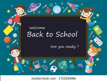 Back to school, blackboard on the wall, vector illustration.