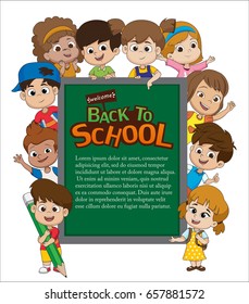Back to school blank template with kid.You can put the massage in this.Vector and illustration